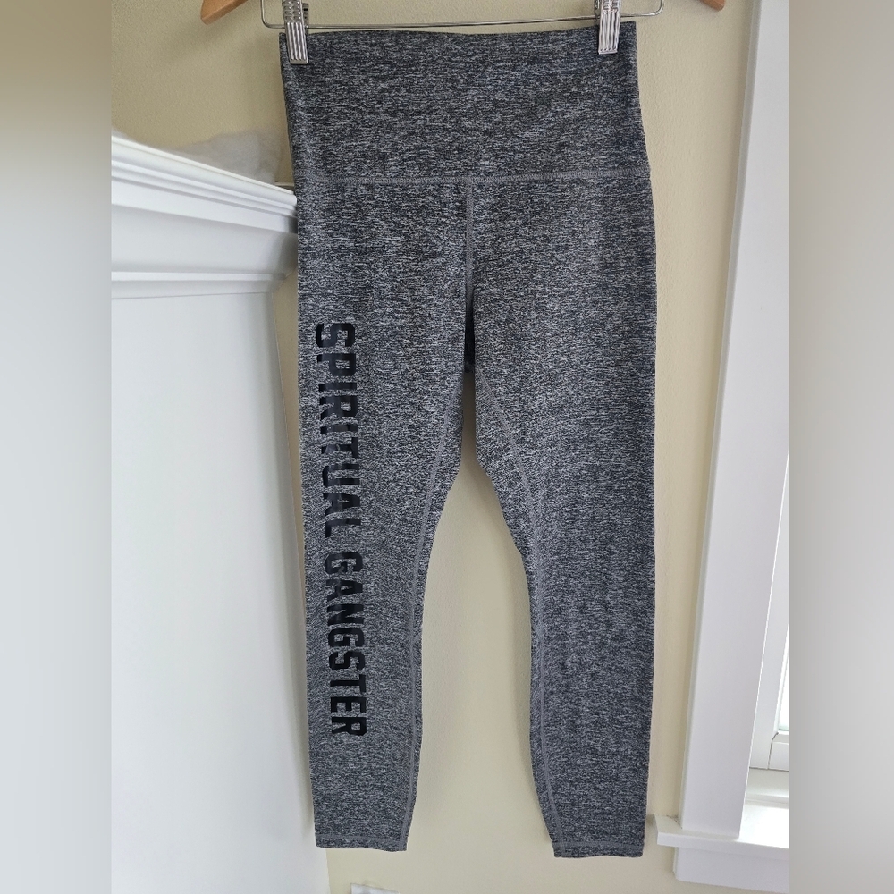 Spiritual Gangster, 7/8 Leggings, Marled Grey Logo, Size M